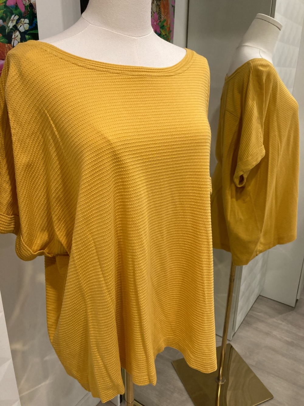 Mario Serrani Mustard Yellow Textured Boatneck Short Sleeve Top